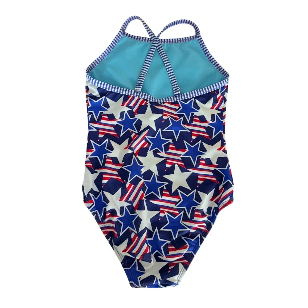 Dolfin Uglies Kids Patriotic Stars Stripes One Piece Swimsuit Red White Blue